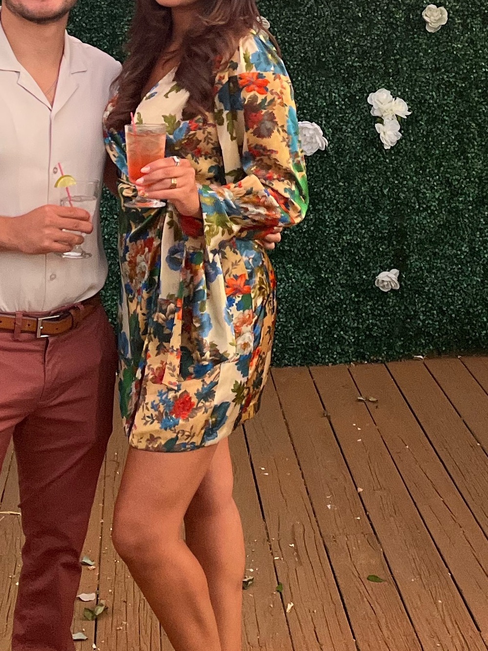 Zara Floral Satin Wrap Dress - Picture 3 of 7